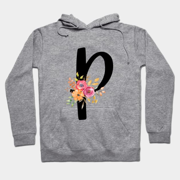 Letter P With Watercolor Floral Wreath Hoodie by NatureGlow